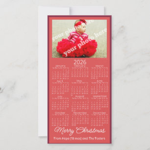Merry Christmas 2026 Calendar Add Your Photo Red  Holiday Card