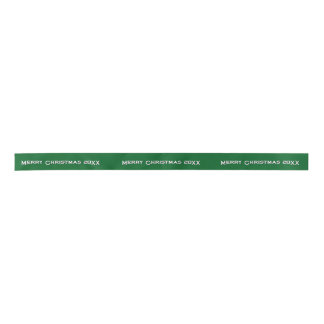 Merry Christmas 20XX Personalized Ribbon Green Satin Ribbon