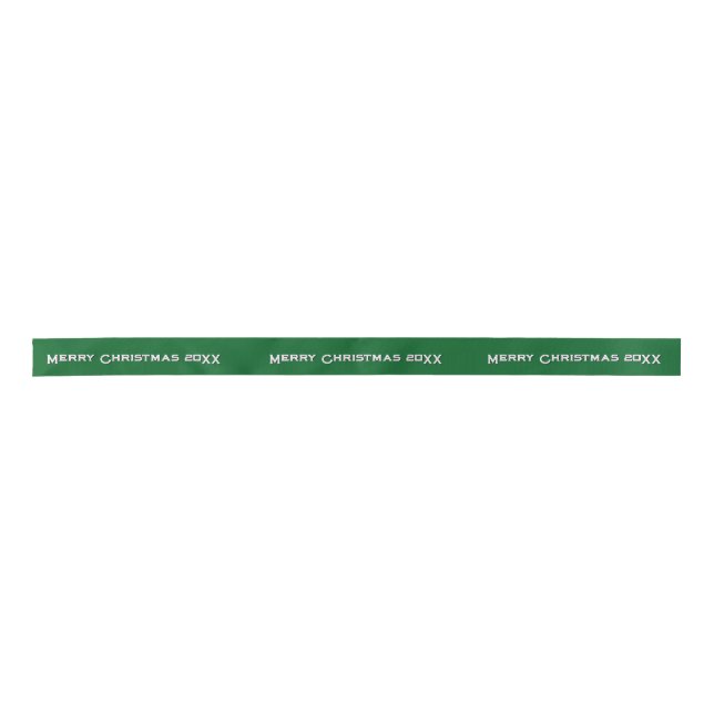 Merry Christmas 20XX Personalized Ribbon Green Satin Ribbon (Front)