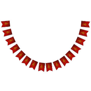 Merry Christmas 20XX Red Gold Tree Stars  Bunting Flags