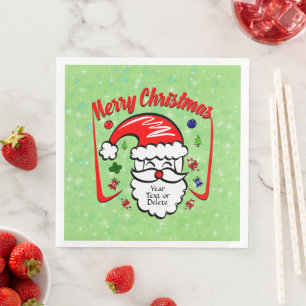 Merry Christmas 20xx Santa with Hat & Sparkles   Napkin