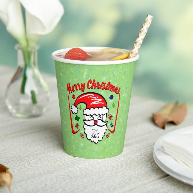 Merry Christmas 20xx Santa with Hat & Sparkles Paper Cups (Insitu)