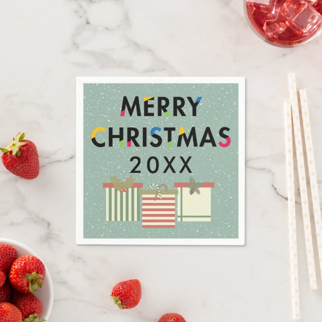 Merry Christmas 20XX Template Gift Boxes Napkin (Insitu)