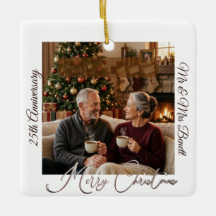 Merry Christmas 25th Anniversary Keepsake 3-Photos Ceramic Ornament