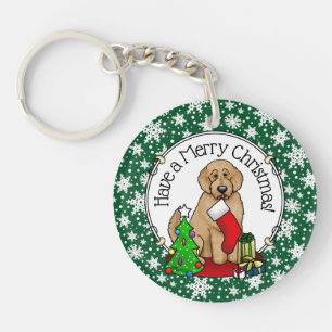 Merry Christmas 2 Goldendoodle (golden red) Cute Keychain