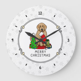 Merry Christmas 2 Goldendoodle (golden red) Cute Large Clock