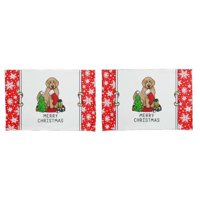 Merry Christmas 2 Goldendoodle (golden red) Cute Pillowcase (Front-Set)