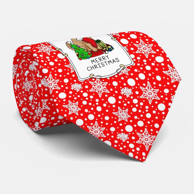 Merry Christmas 2 Goldendoodle (golden red) Cute Tie (Rolled)