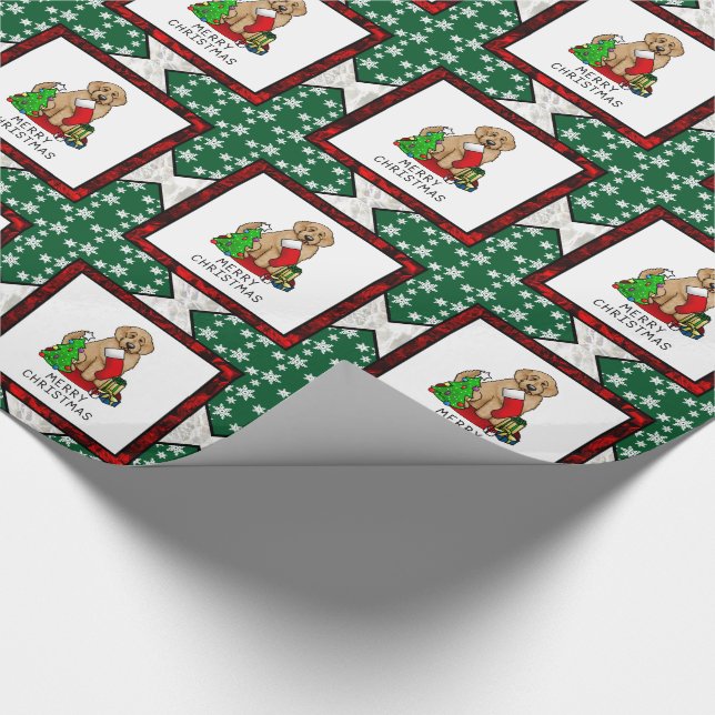 Merry Christmas 2 Goldendoodle (golden red) Cute Wrapping Paper (Corner)