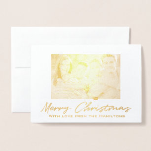 Merry Christmas 2 Photo Family Blank Inside Script Foil Card