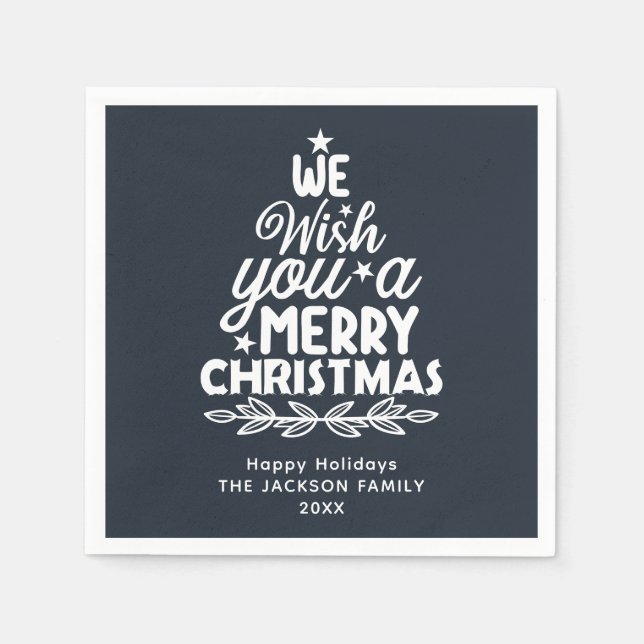 Merry Christmas 2 photo gold Foil Holiday postcard Napkin (Front)