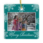 Merry Christmas 2 Photo Teal And White Snowflakes 