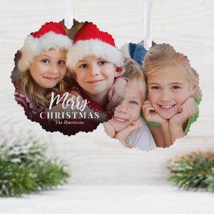 Merry Christmas 2 Photos Holiday Ornament Card