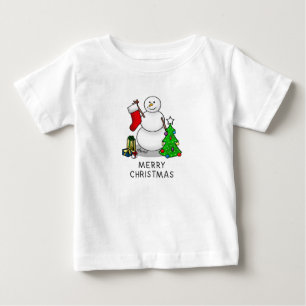 Merry Christmas 2 Tree Stocking Snowman Baby T-Shirt