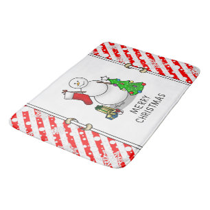Merry Christmas 2 Tree Stocking Snowman Bath Mat