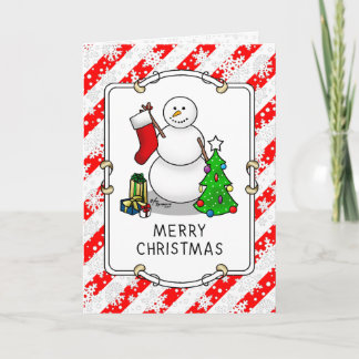 Merry Christmas 2 Tree Stocking Snowman Card