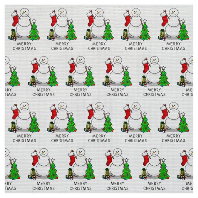 Merry Christmas 2 Tree Stocking Snowman Fabric (Swatch)