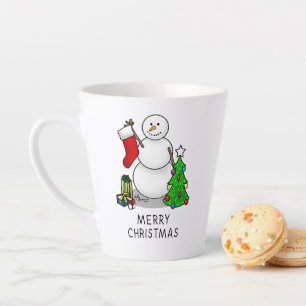 Merry Christmas 2 Tree Stocking Snowman Latte Mug