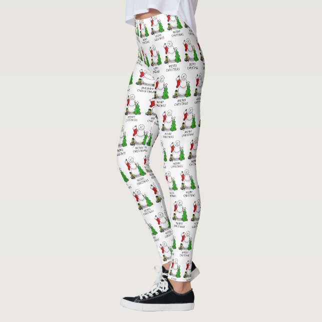 Merry Christmas 2 Tree Stocking Snowman Leggings (Left)