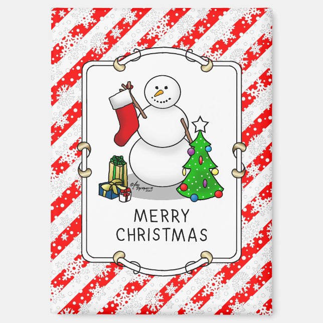 Merry Christmas 2 Tree Stocking Snowman Magnet (Front)