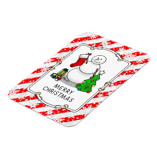Merry Christmas 2 Tree Stocking Snowman Magnet