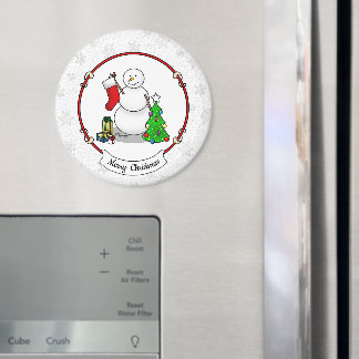 Merry Christmas 2 Tree Stocking Snowman Magnet