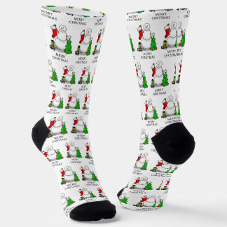 Merry Christmas 2 Tree Stocking Snowman Socks