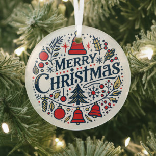 Merry Christmas 3 Glass Ornament
