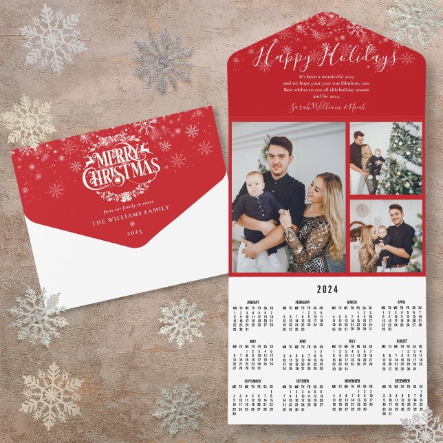 Merry Christmas 3 Photo 2024 Calendar Card (Merry Christmas 3 Photo 2024 Calendar Card)