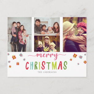 Merry Christmas 3 photo collage colourful festive Postcard