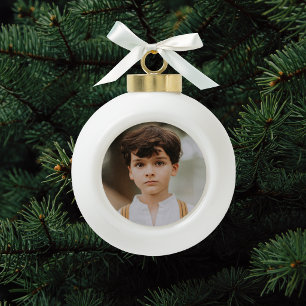 Merry Christmas 3 Photo Collage Gold Ceramic Ball Christmas Ornament