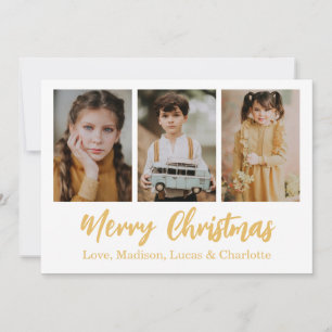 Merry Christmas 3 Photo Collage Gold Invitation