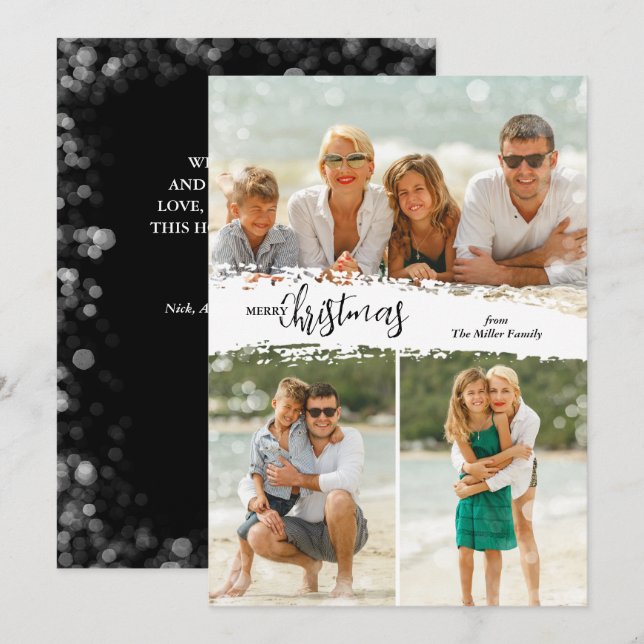 Merry Christmas 3 Photo Collage Holiday Card (Front/Back)