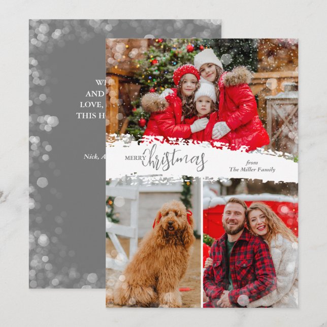 Merry Christmas 3 Photo Collage Holiday Card (Front/Back)