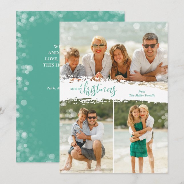 Merry Christmas 3 Photo Collage Holiday Card (Front/Back)