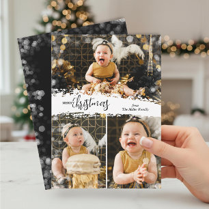 Merry Christmas 3 Photo Collage Holiday Card
