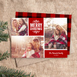 Merry Christmas 3 Photo Collage Holiday Card<br><div class="desc">Affordable custom printed holiday photo cards with simple templates for customization. This modern rustic design has a photo collage layout with space for 3 family photos and text in coordinating colour blocks - edit the colours to match any photos. Personalize it with your photos and add your family name and...</div>