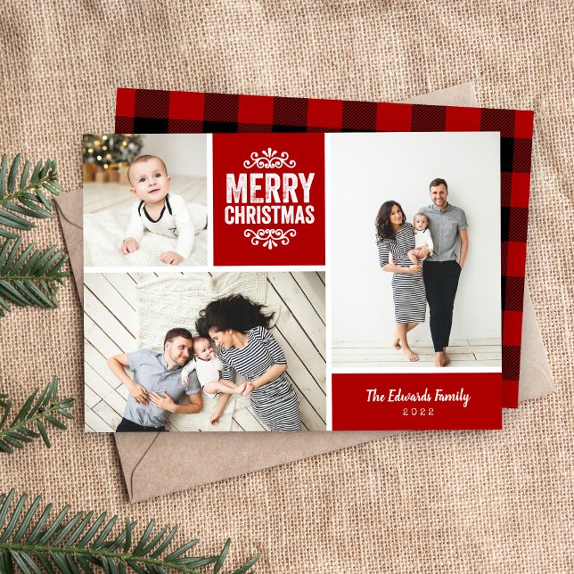 Merry Christmas 3 Photo Collage Holiday Card (Creator Uploaded)