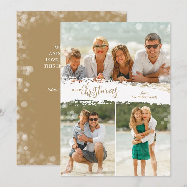 Merry Christmas 3 Photo Collage Holiday Card (Front/Back)