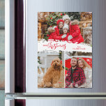 Merry Christmas 3 Photo Collage Magnetic Cards<br><div class="desc">Multi-photo Christmas holiday cards feature Merry Christmas in chic lettering on a splash of snow in the middle and your family name in red. MORE designs in our collection.</div>