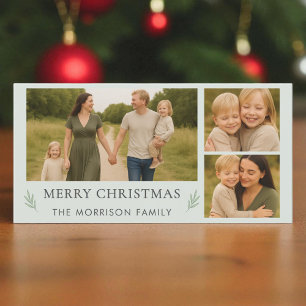 Merry Christmas 3 Photo Elegant Botanical  Holiday Card