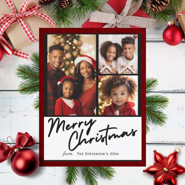 Merry Christmas 3 Photo Personalized Holiday (Creator Uploaded)
