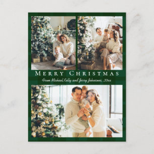 merry christmas 3 photos green buffalo plaid holiday postcard
