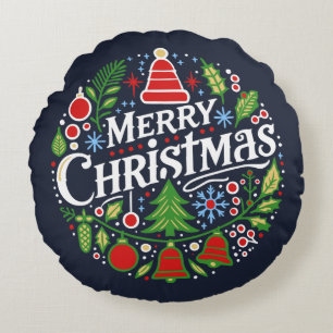 Merry Christmas 3 Round Pillow