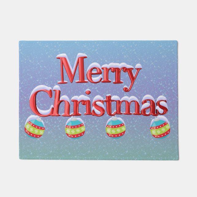 Merry Christmas 3D Lettering with Snowy Ornaments Doormat (Front)