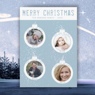 Merry Christmas 4 Balls Blue Family Photo Collage Holiday Card