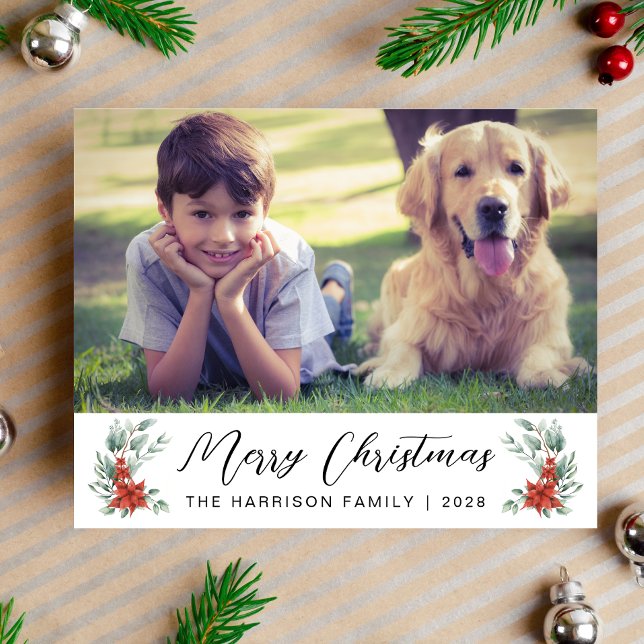 Merry Christmas 4 Photo Budget Holiday Card (This holiday season, let your family's smiles and heartwarming memories shine on our 4 photo card)