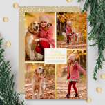 Merry Christmas 4 Photo Collage Gold Foil Holiday Card<br><div class="desc">Real foil Christmas greeting cards feature your last name and the greeting Merry Christmas and Happy New Year in chic real gold foil lettering with your favourite 4 photos bordered in real foil on the front and your first names on the back. The Live Design Service can help you with...</div>
