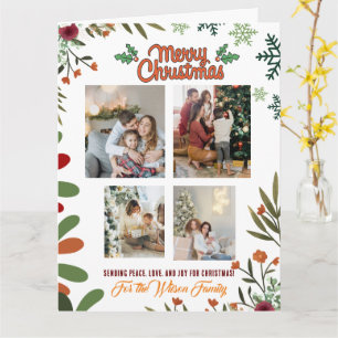 Merry Christmas 4 Photo Collage Green Holiday Card