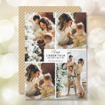 Merry Christmas 4 Photo Collage Holiday Cards<br><div class="desc">Your last name and the greeting Merry Christmas and Happy New Year in chic lettering with your favourite 4 photo collage on the front and your first names on the back of this holiday greeting cards. Colour on the back can be changed. The Live Design Service can help you with...</div>